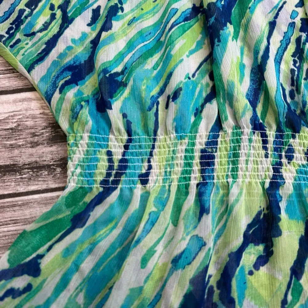 Willi Smith Women's Lightweight Sheet Blouse XL Extra Large Green Blue White Top - Image 6