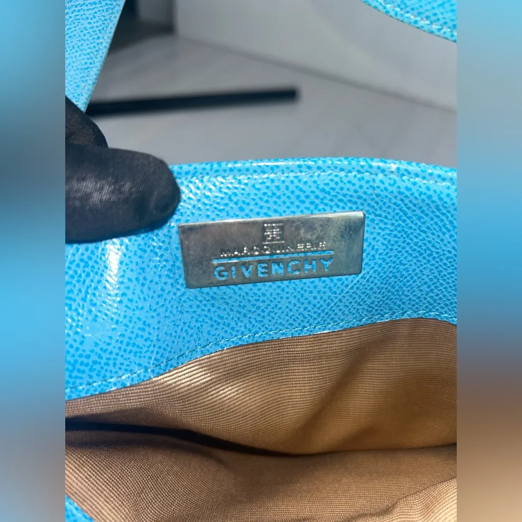 Givenchy Vintage Triple Compartment Turquoise Leather Tote Bag - Image 4