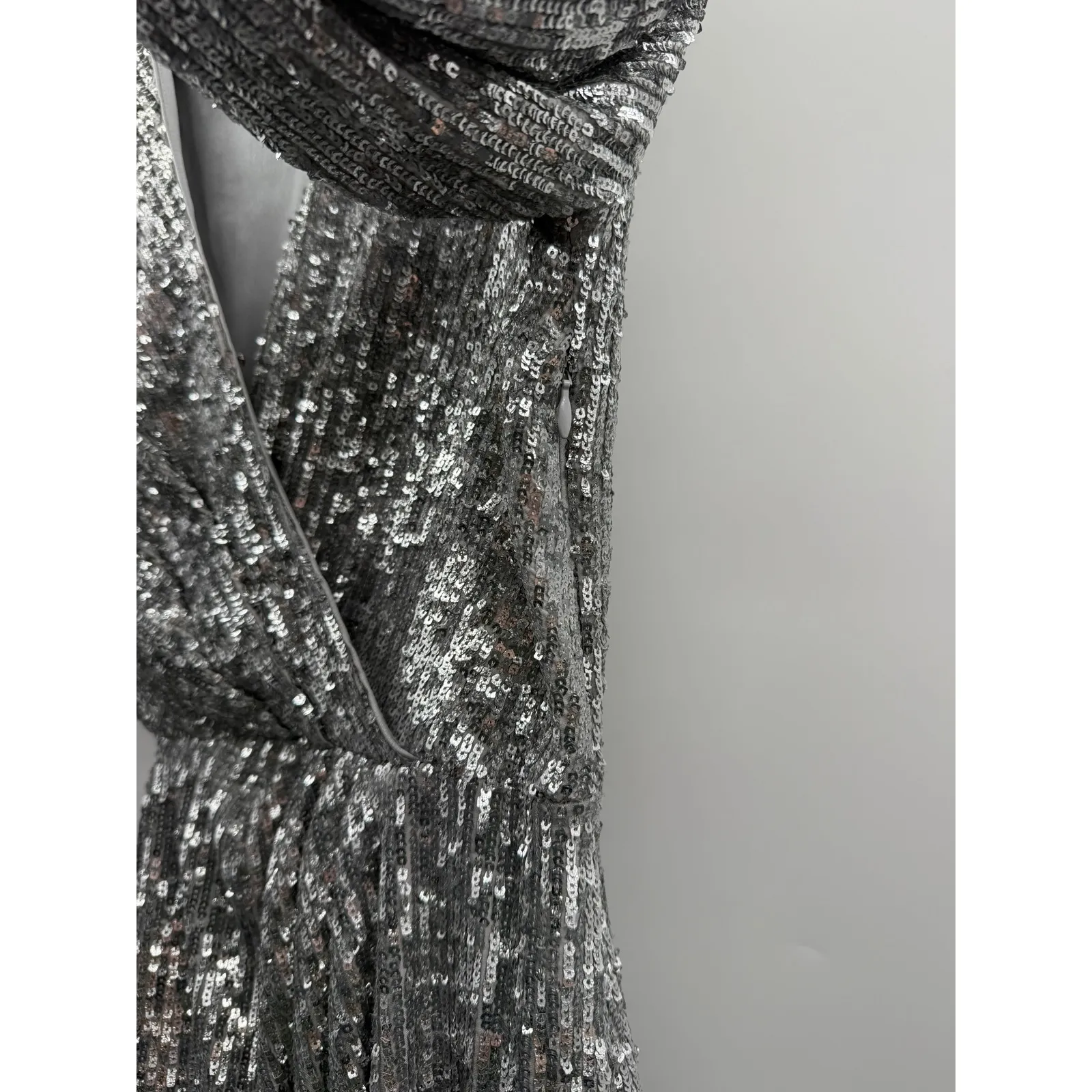 Jonathan Simkhai Conrad Sequin Mini Dress Size 8 Silver Long Sleeve Party Glam - Image 6