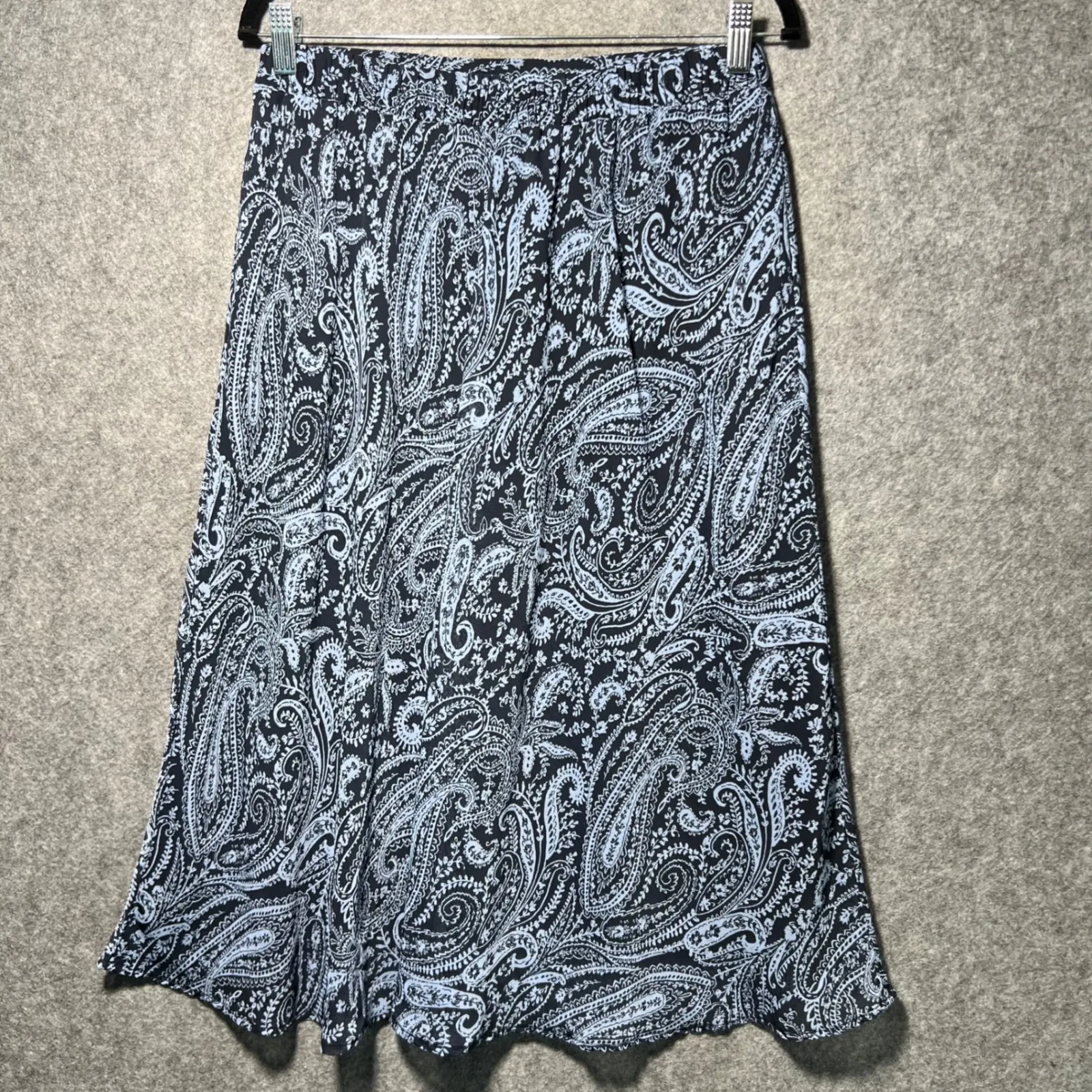 Westport Paisley Midi Skirt Black Blue Elastic Waist Women's Size M Lined - Image 6