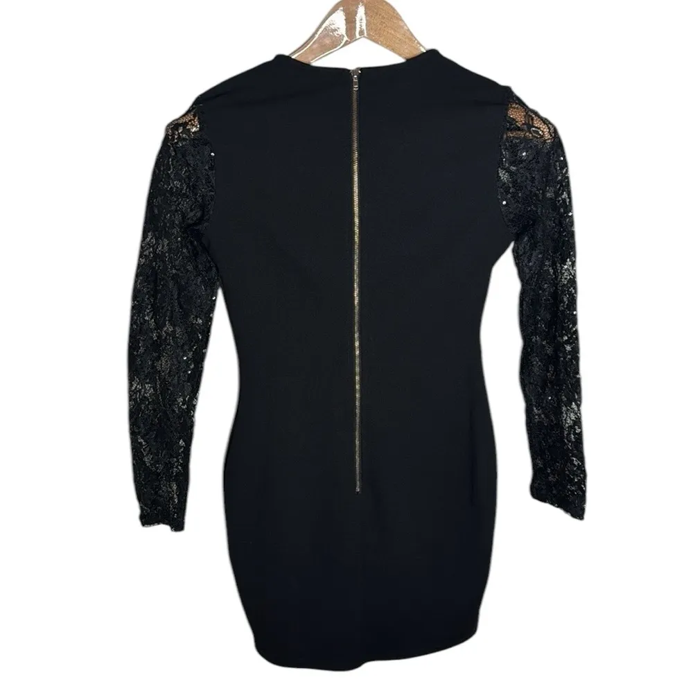 Windsor Black Long Sleeve Floral Lace Cocktail Mini Dress Size  S - Image 2