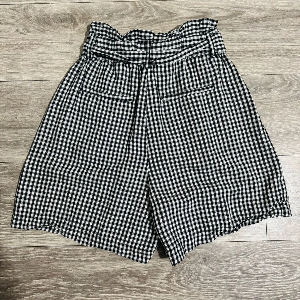 Who What Wear Women Black White Gingham Plaid High Waist Linen Blend Shorts Sz 8 - Image 2