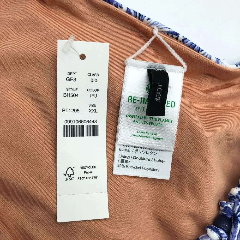 J Crew Curved-Waist Cheeky String Bikini Bottom Beads Dandelion Swirl Blue XXL - Image 5