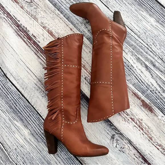 Vintage Nicole Genuine Leather Fringe Tall Heeled Boots​ Brown Size 8 - Image 1