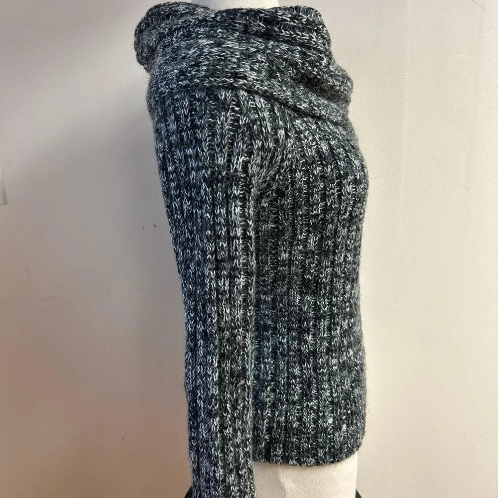 Vintage Y2K French Knitted Off the Shoulder Shawl style Sweater wool blend Black Size M - Image 3