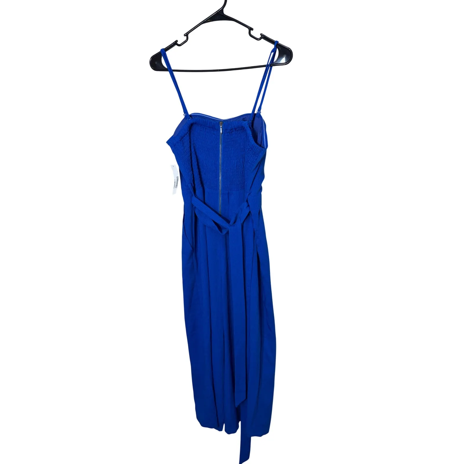 AQUA Cobalt Blue Ribbed Wide Leg Jumpsuit Spaghetti Straps Belted Size L - Image 8