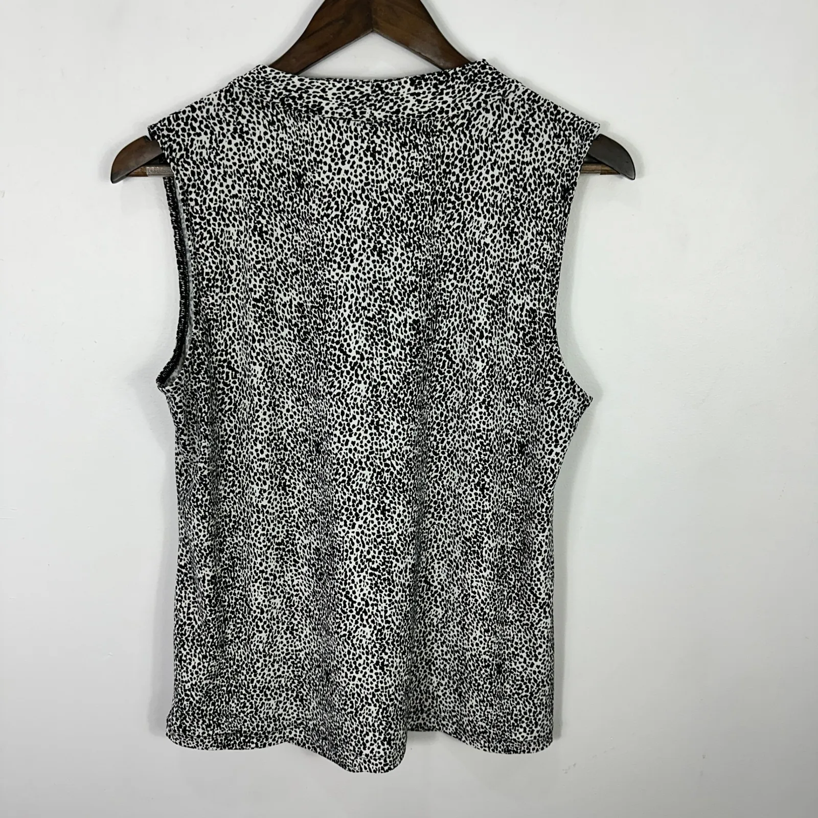 Talbots Sleeveless Twist Neck Top Black Leopard Print Stretch Office Chic Layer - Image 4