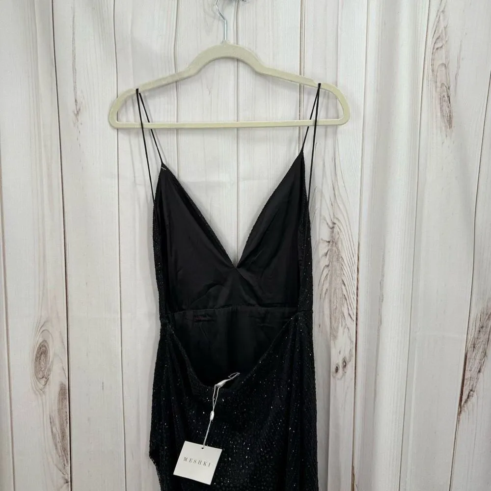 Meshki Women’s Large Black Glitter Vneck Sequin Maxi Dress New - Image 6