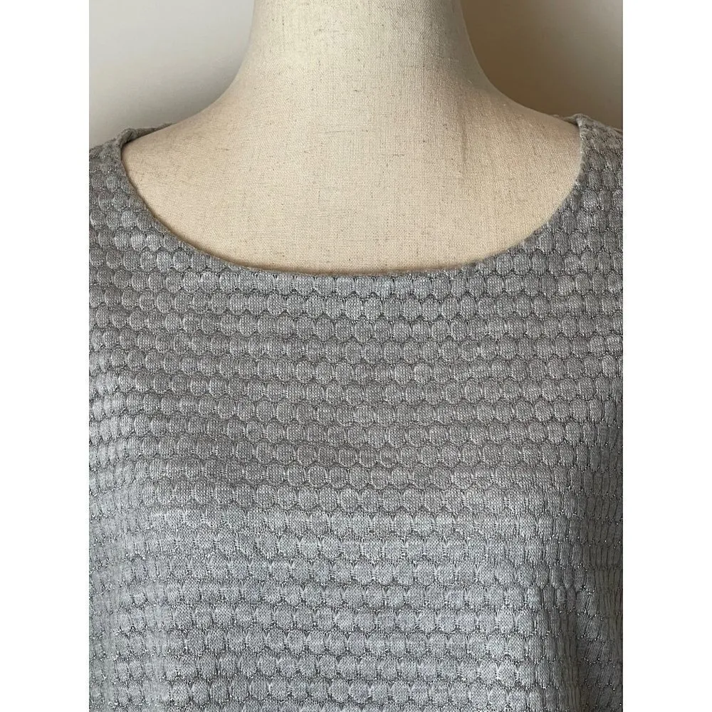 Paper Crane By Anthropologie Gray Metallic Knit Chiffon Hem Short Sleeve Top S‎ - Image 4