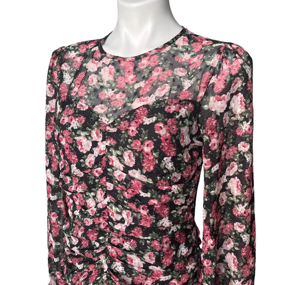 VICI X Fate Black Pink Floral Long Sleeve Ruched Mini Dress, Sz M - Image 10