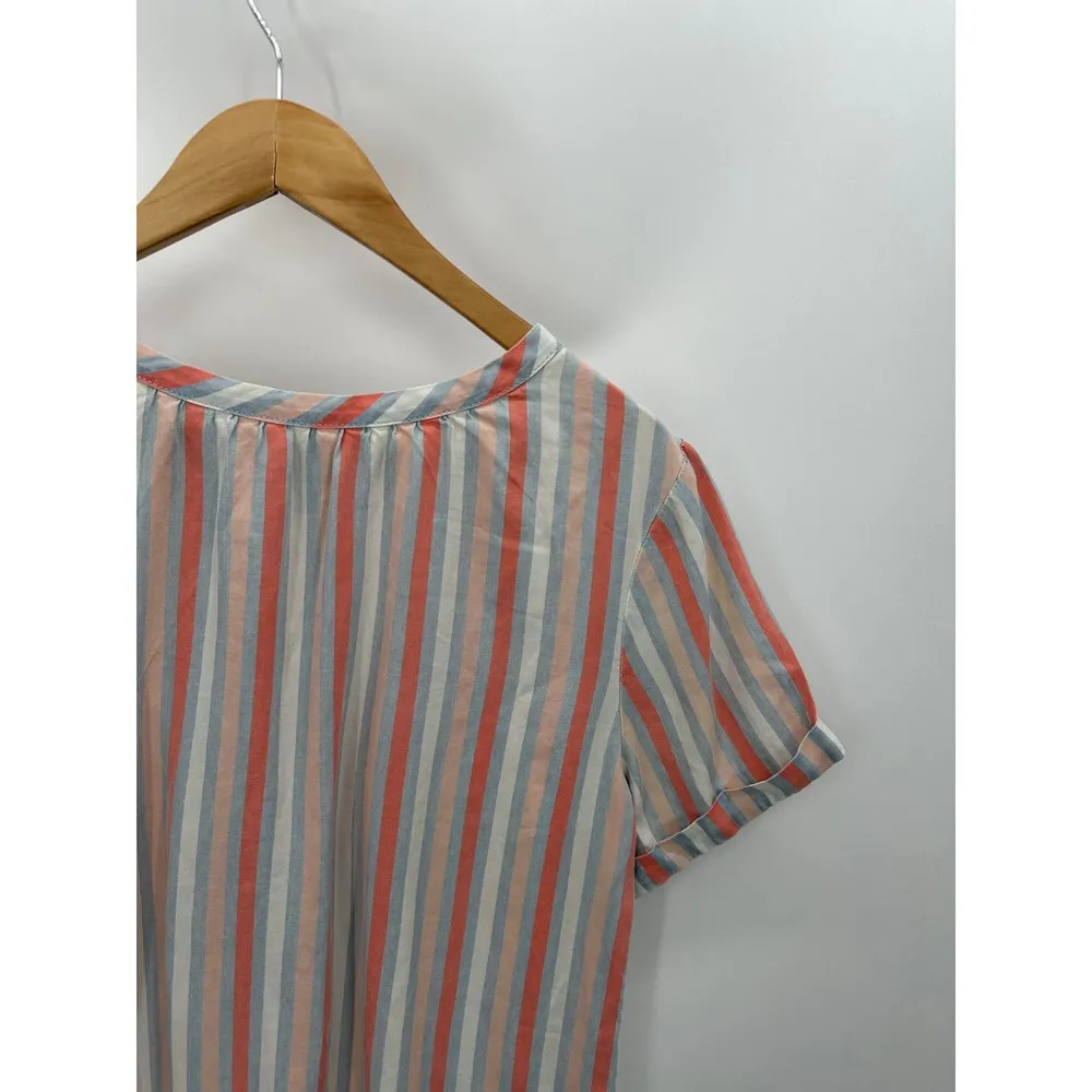 Alison Andrews Top Women SMALL Pink White Blue Striped Short Sleeve High Low - Image 3