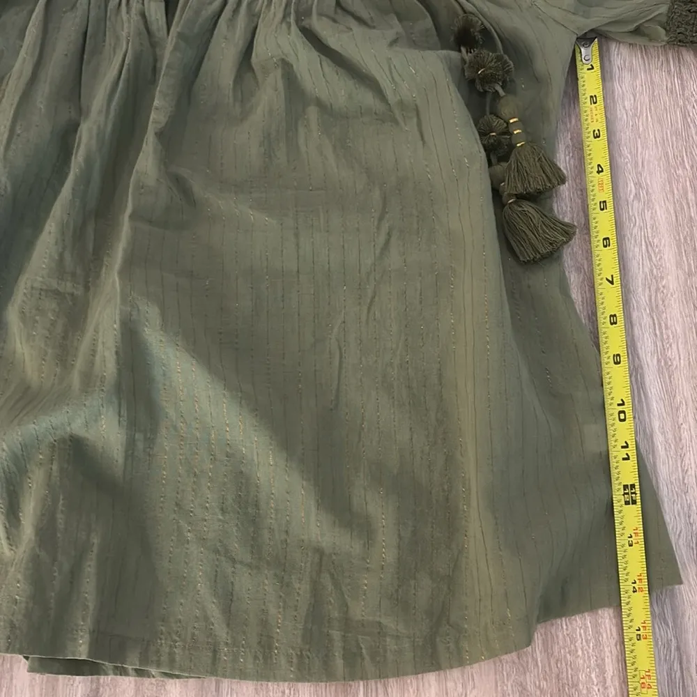 Poupette St Barth Long Sleeve Off Shoulder Tassle Tie Blouse Green Gold Shimmer Size M - Image 12