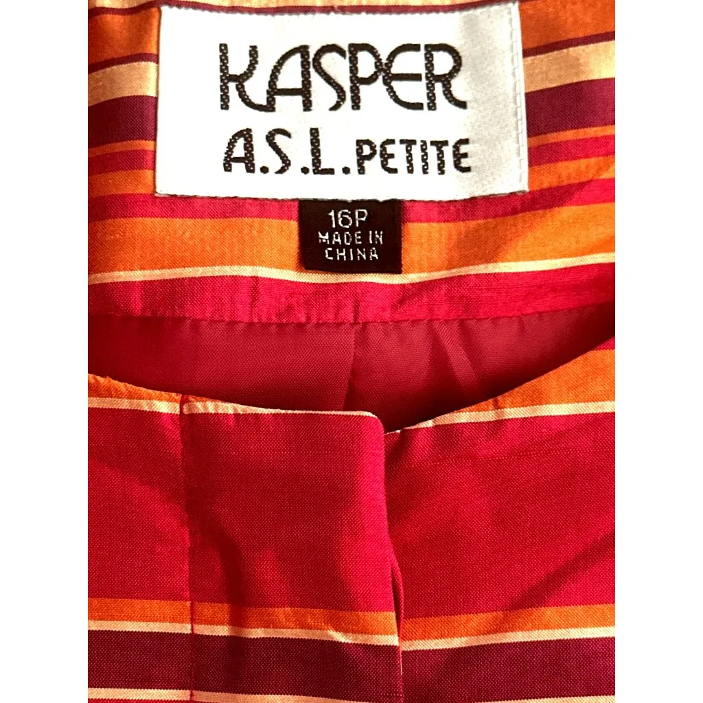 Kasper 16P Raspberry Silk Stripe Jacket Hamptons Chic Coastal Rich City Ready Red Size undefined - Image 9