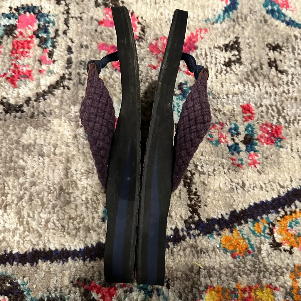 L.L. Bean Woven Strap Sandals Purple Black Toe Post Thong 8 - Image 8