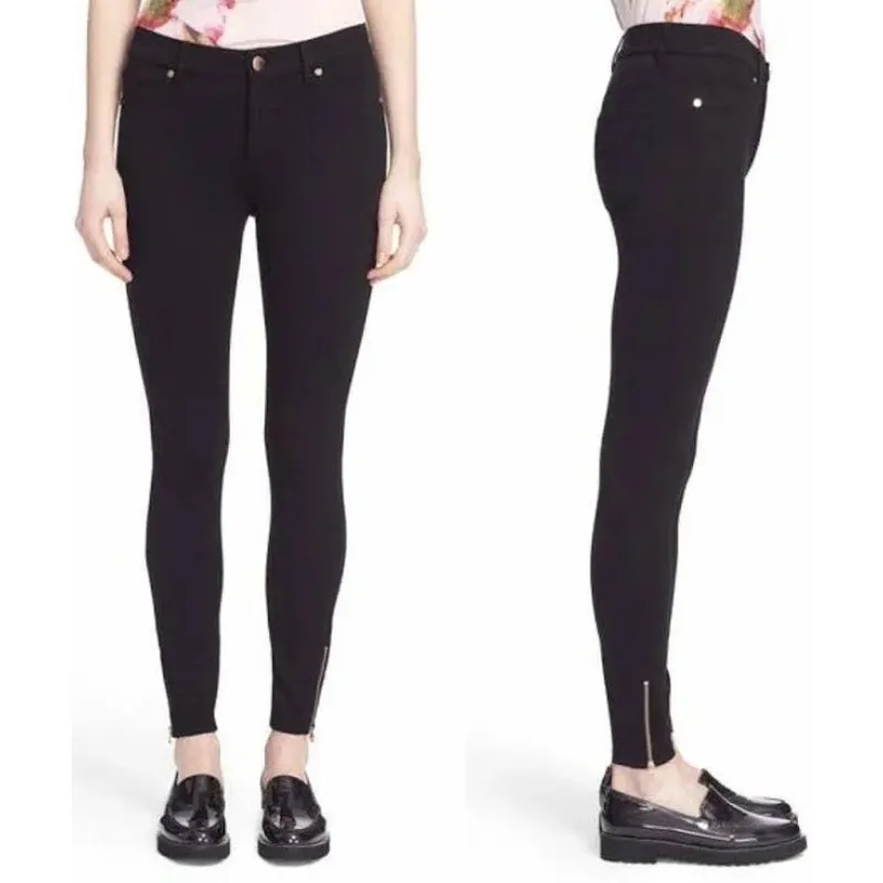Ted Baker Womens Black‎ Fioni Ankle Zip Stretch Knit Skinny Ponte Jeans Size 4 - Image 11