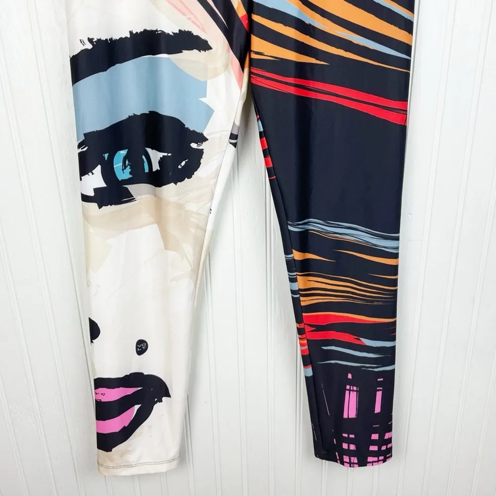 Volt Design No 271 Ode Face Abstract Print Leggings Art to Wear Artsy Medium Orange - Image 4
