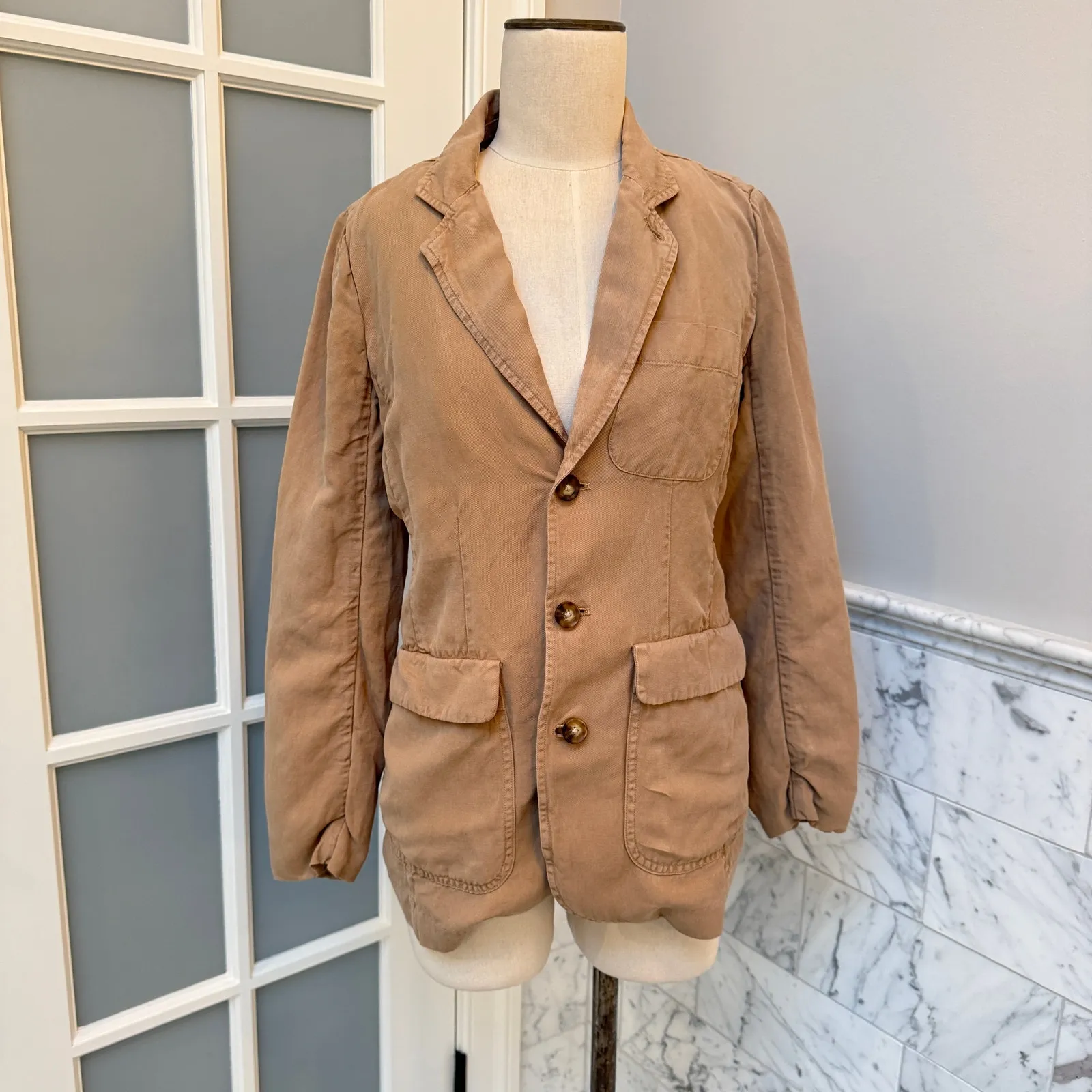 Alex Mill Non Suit Linen Blazer Vintage Khaki Lightweight 3 Button Jacket Small Tan - Image 2