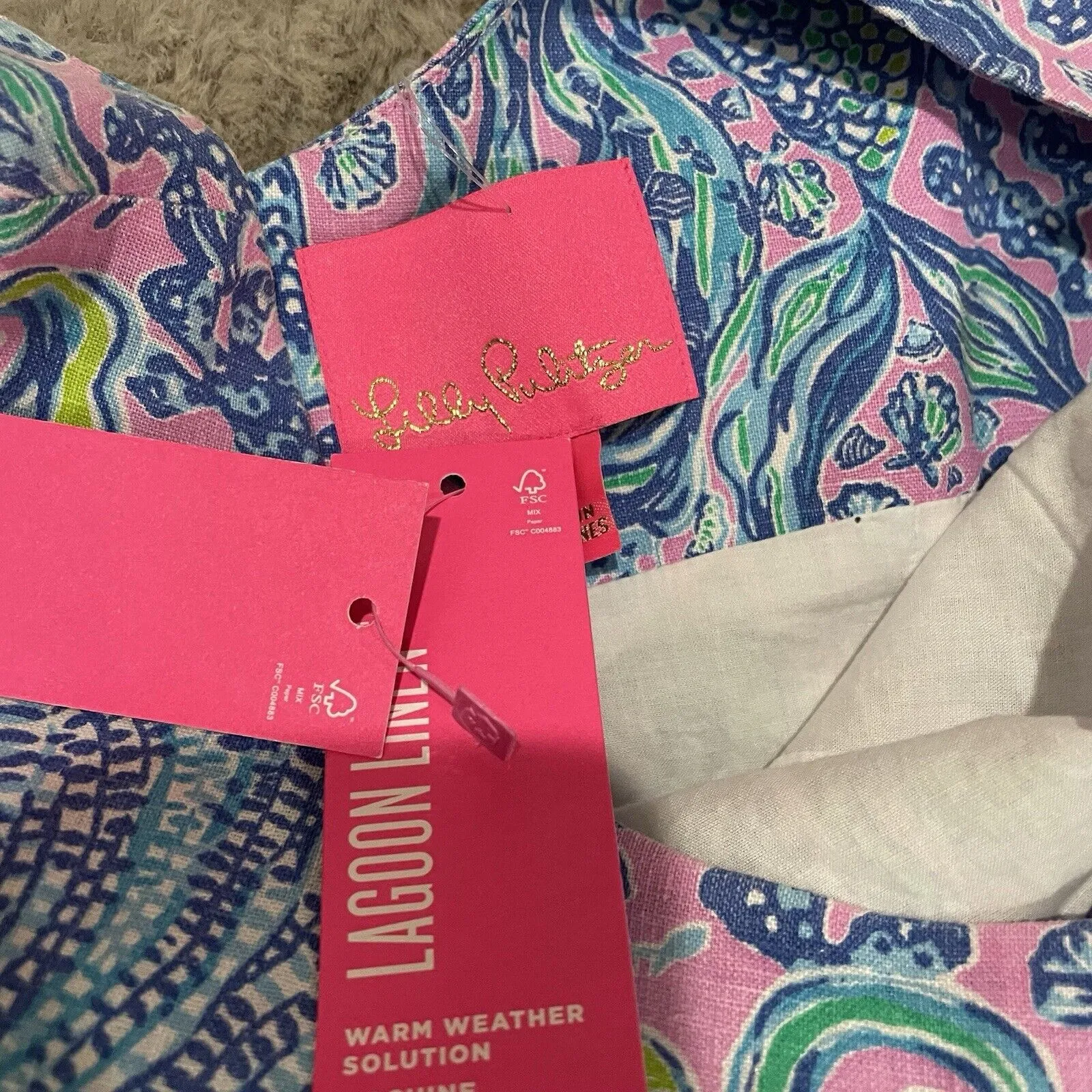 NWT‎ Lilly Pulitzer 0 XS Lilac Rose WE MERMAID IT MAURINA SHIFT 100% Linen Dress - Image 5