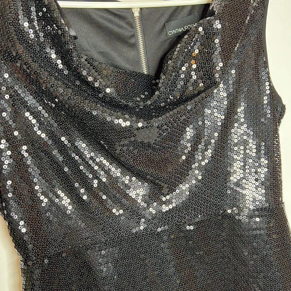 Cynthia Rowley Solid Black Sequin Cocktail Party Dress - Image 2