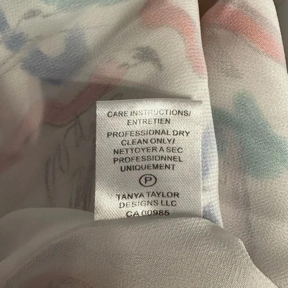 Tanya Taylor Teigan Print Midi Silk Dress size 4 Short Flutter Sleeves Flamingos - Image 13