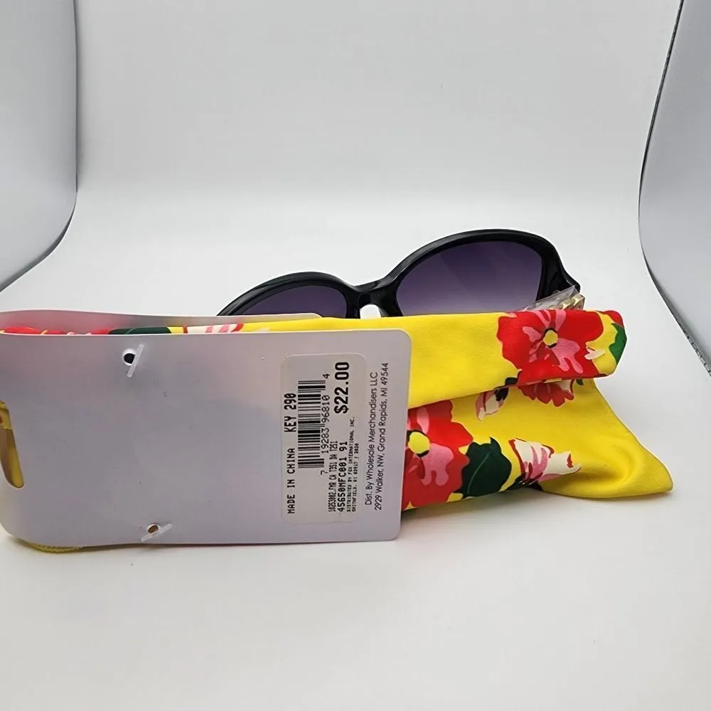 NWT Falls Creek Black & Gold Sunglasses & Yellow Floral Pouch - Image 4