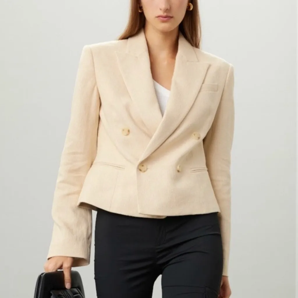 A.L.C. linen and cotton River Crop Double Breast Blazer in barely beige NEW - Image 3