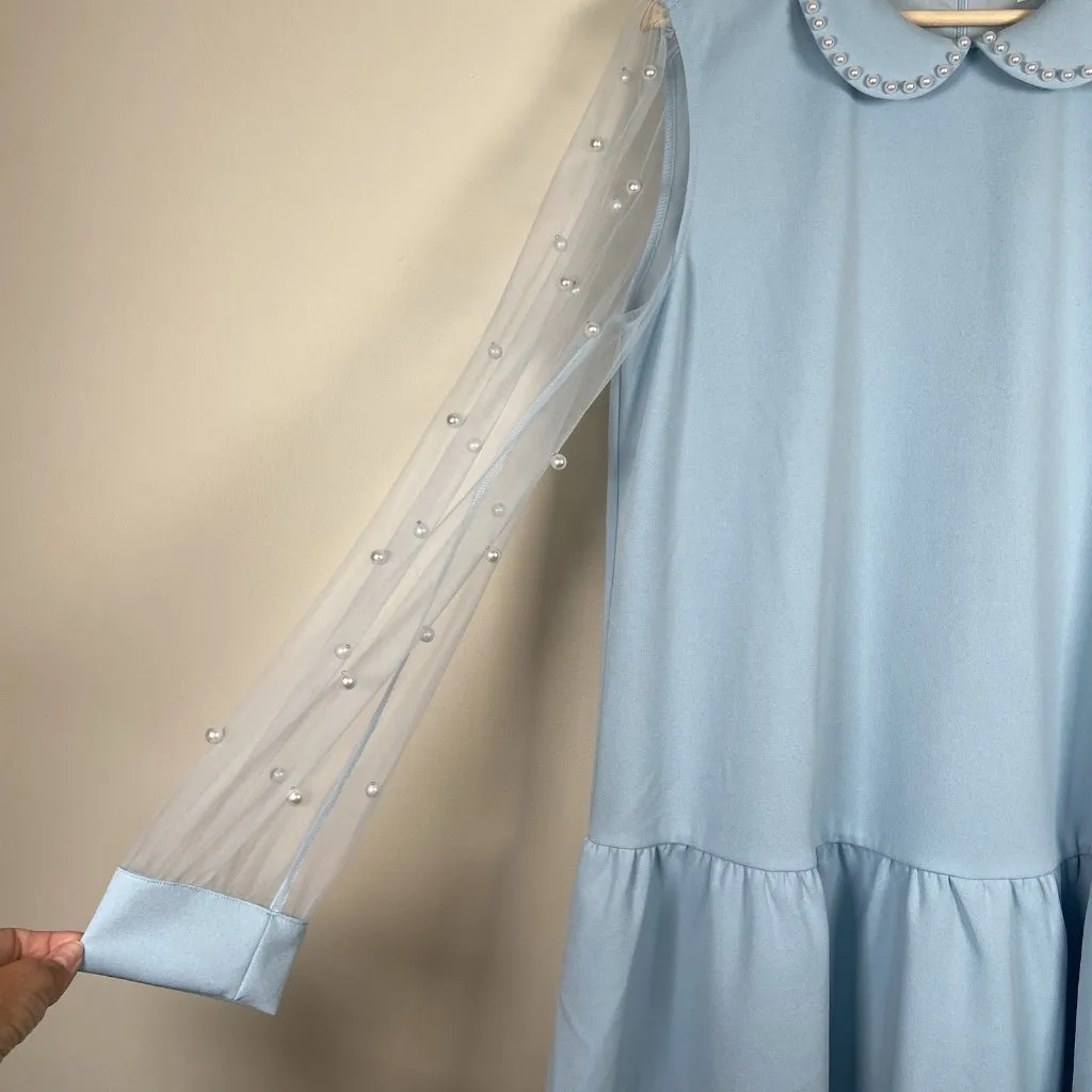 SSYS The Label The Stella Pearl Sleeve Dress In Pastel Blue Size L Party Holiday Size L - Image 4