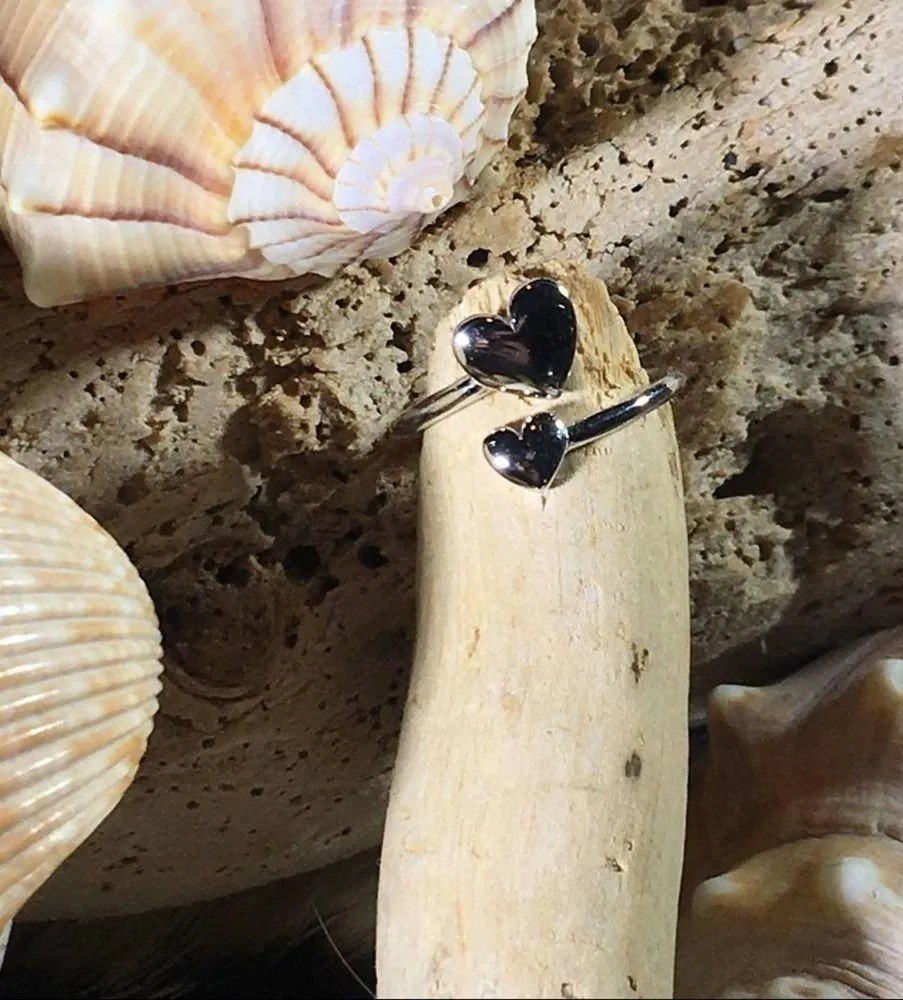 Sterling Silver Double Heart Toe Ring Midi Ring - Image 4