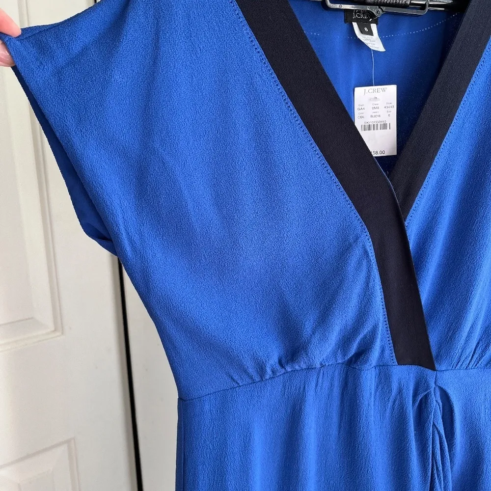 J.Crew Lined midi wrap dress royal blue office casual outfit v neck, Size S - Image 8