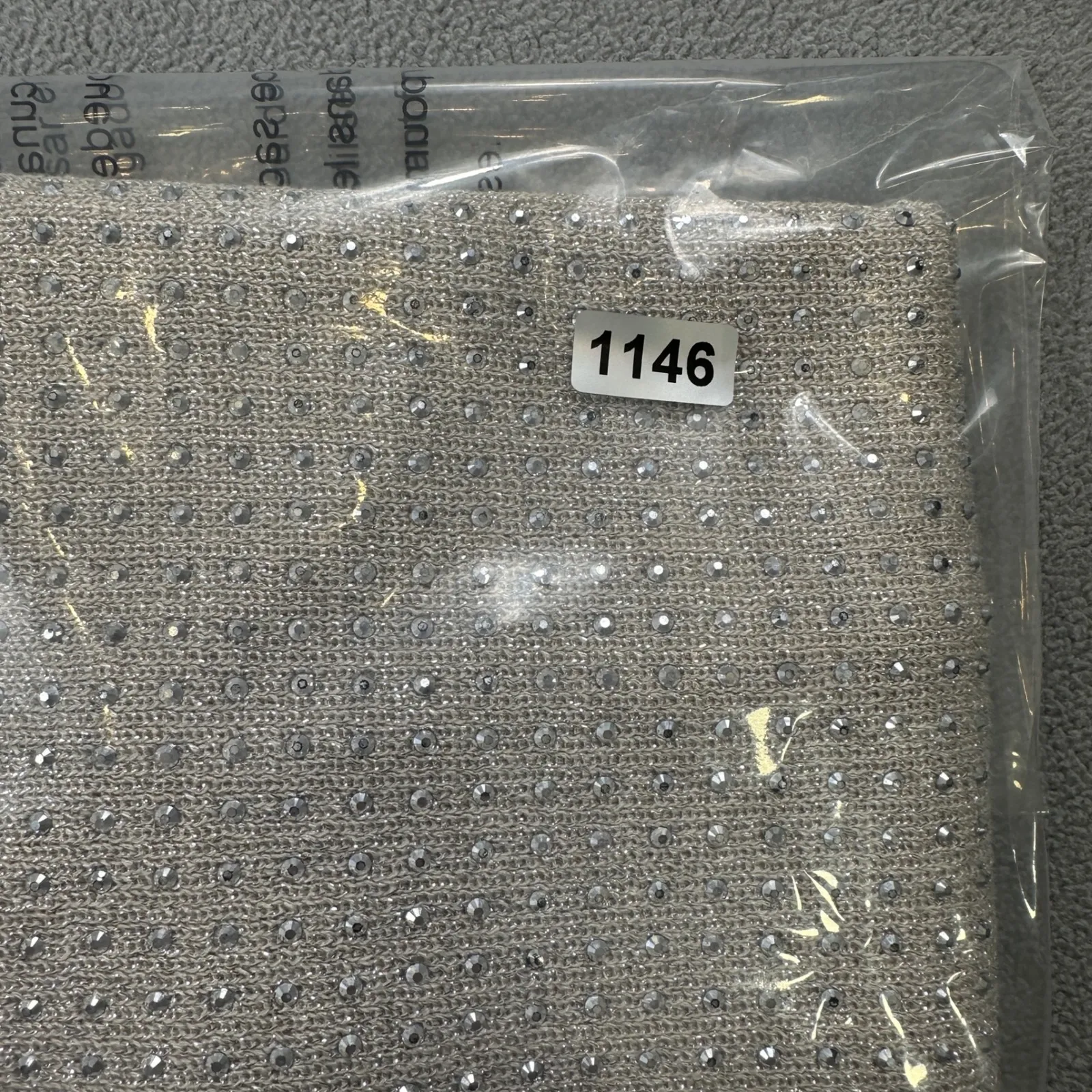 On Twelfth Top Blouse Womens S Beige Sparkle Rhinestone Mesh Knit Short Sleeve - Image 6