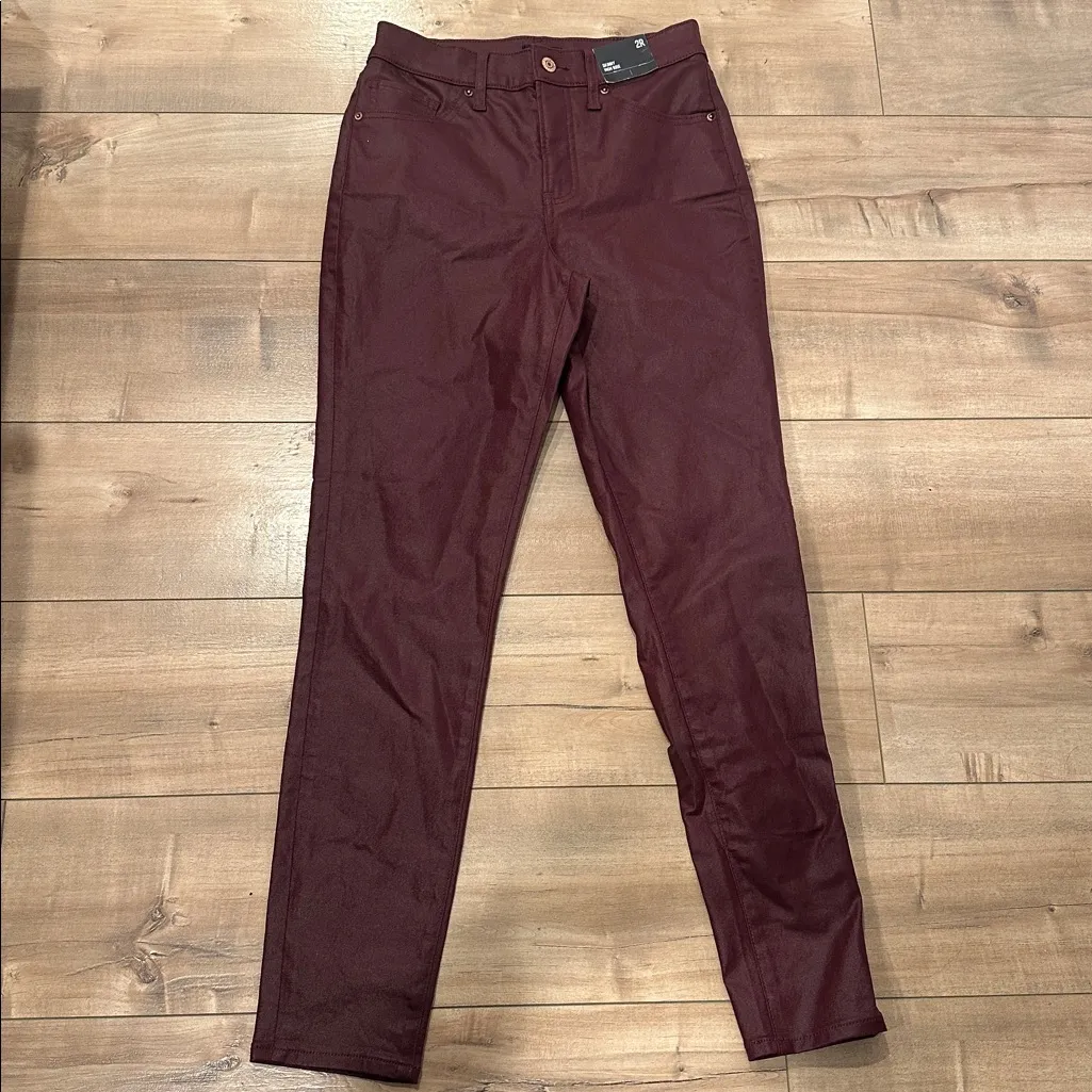 NWT Express High Waisted Burgundy Coated Skinny Jeans Wine Sz 2 Regular - Image 8