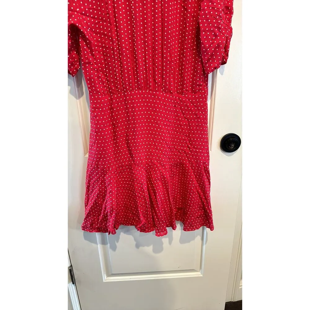 Free People Pipa Short Sleeve retro mini dress ruched flowy skirt red polka dots - Image 8