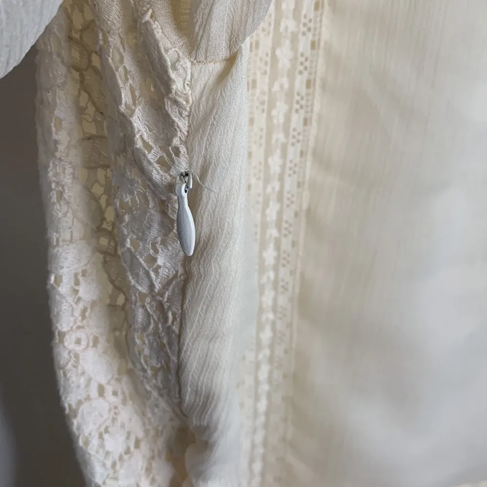 Free People Leigh Ivory Chiffon Lace Bohemian Dress Long Sleeve W-599 Sz S - Image 14