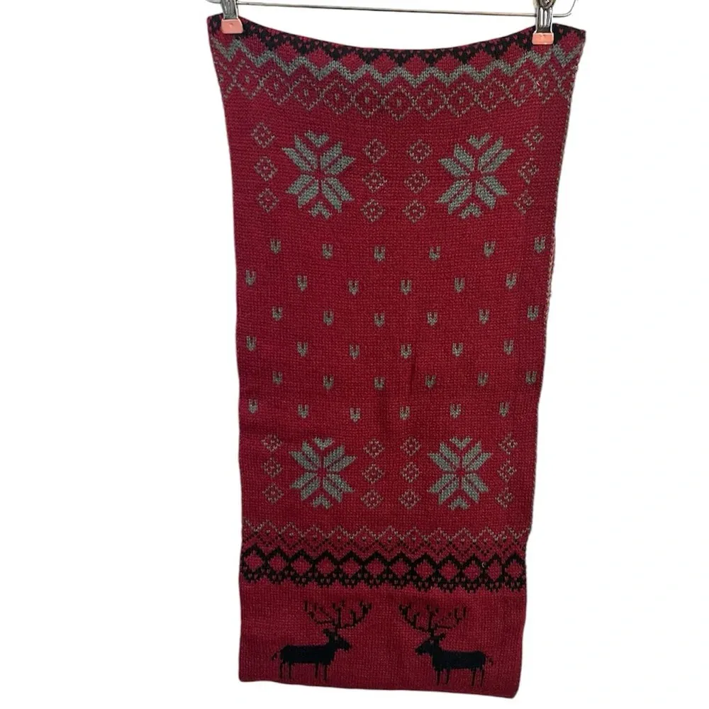 Reversible Infinity Scarf Reindeer Argyle Fair Isle Woven Knit Soft Warm Black - Image 2