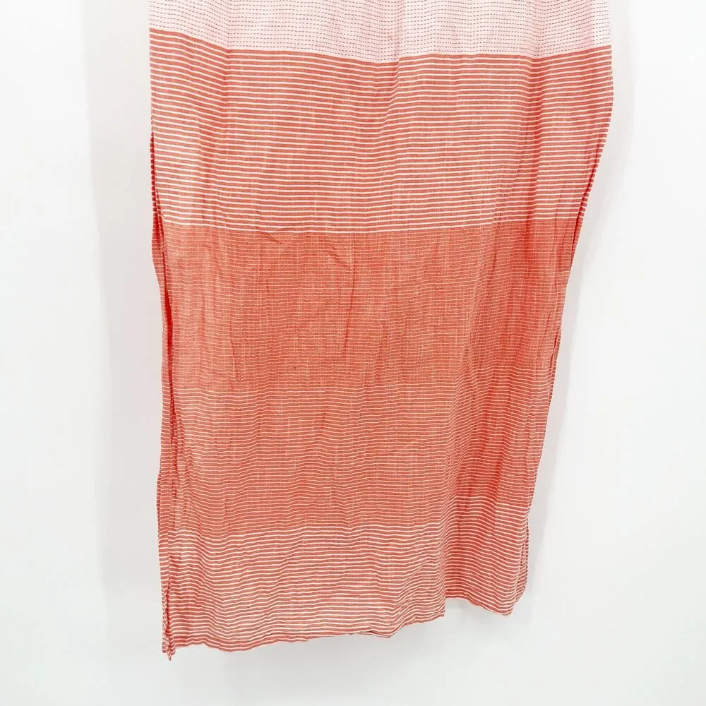 ONIA Womens Cotton Lagenlook Renee Striped Button Front Shirt Dress Size S Coral - Image 7