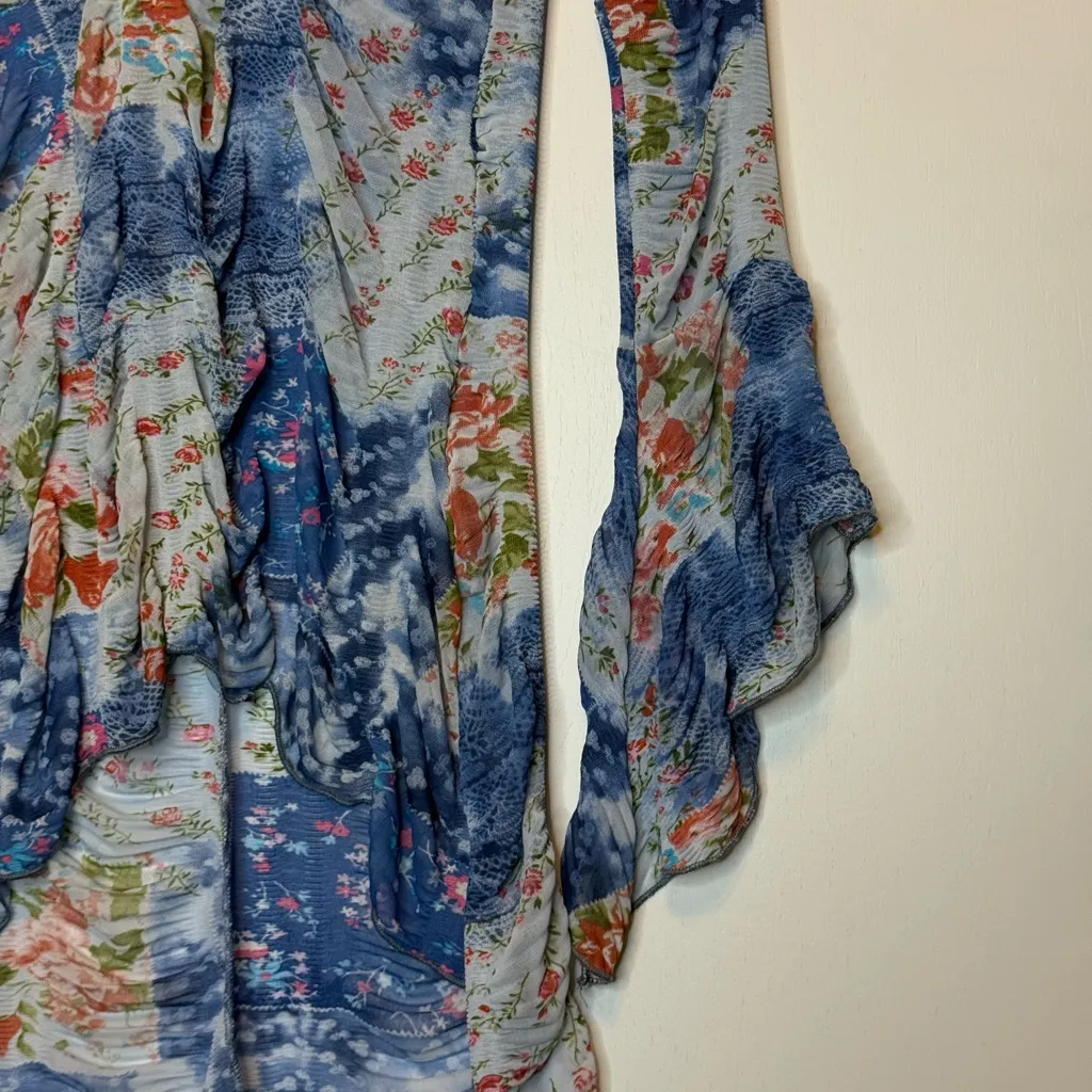 Vintage 90’s Floral  mesh ruched long-sleeve Bohemian Blouse
Size L - Image 3