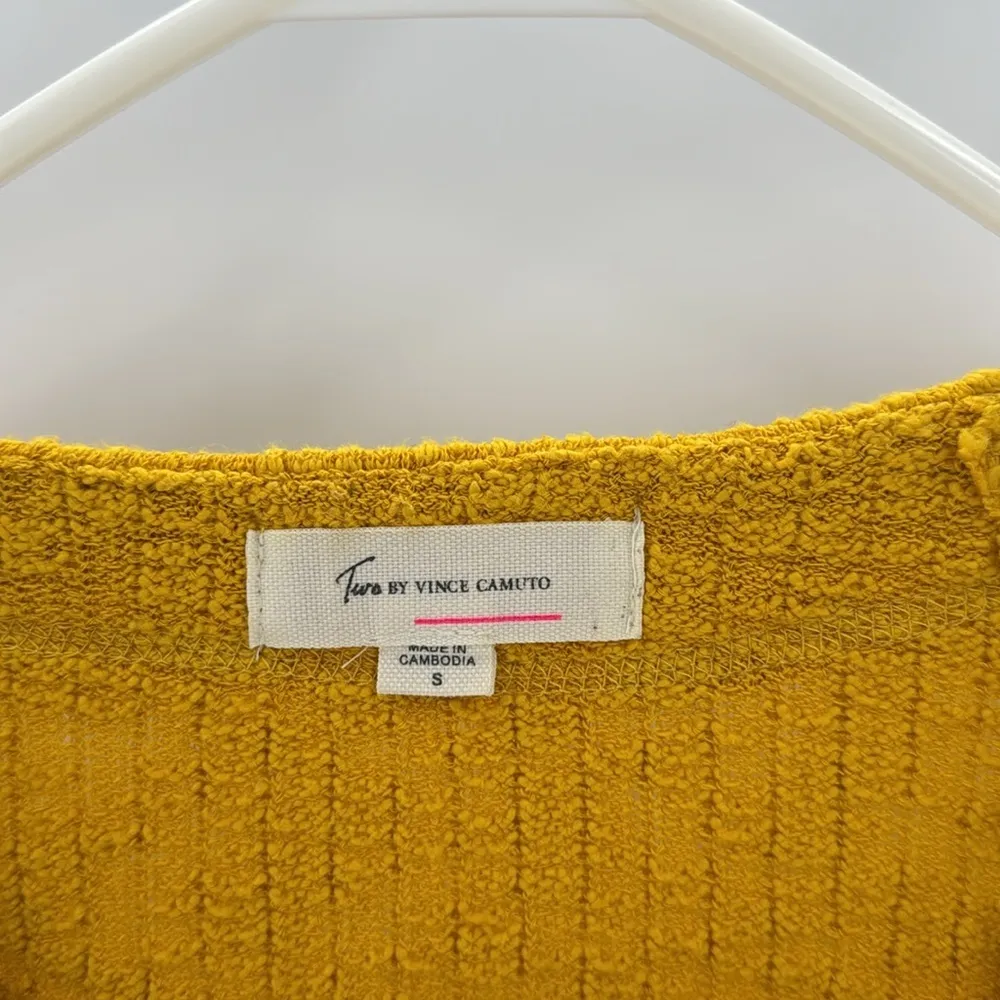 Two Vince Camuto Sweater mustard Long Sleeve Button semi cropped cardigan boxy Yellow - Image 2