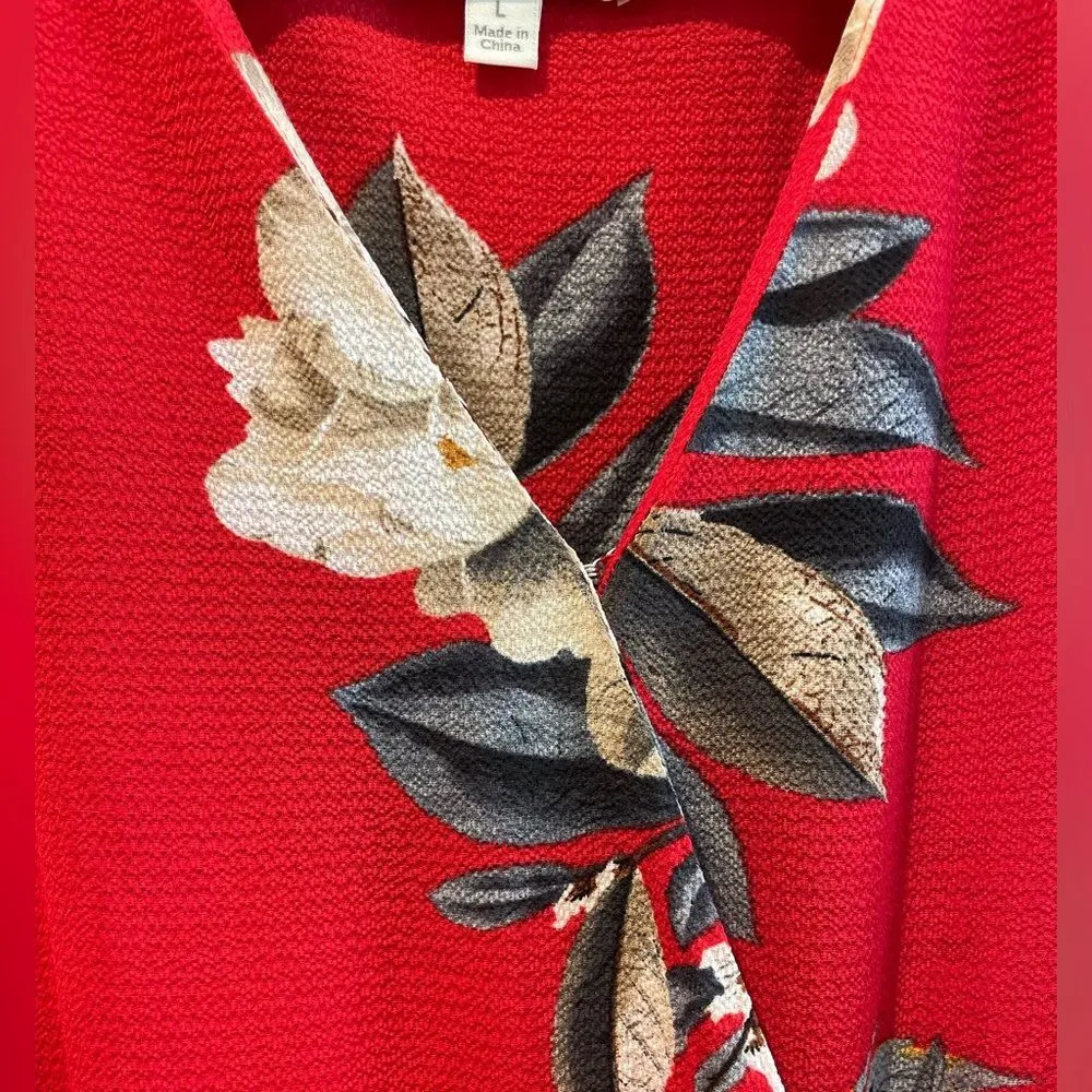 Anthropologie Umgee‎ Floral Roses Surplice Ruffle Romper Chili Red Size Large - Image 5