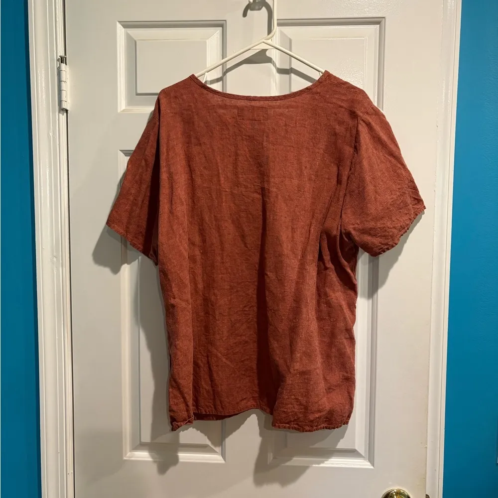 Flax linen Fundamental Tee tshirt short sleeve M copper brown - Image 3