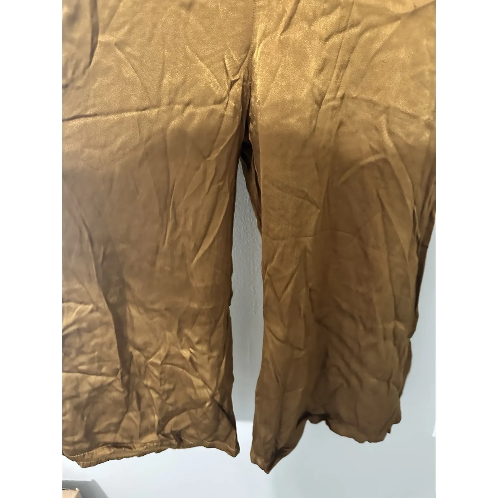 LACAUSA Santi Jumpsuit XS Bourbon Satin Wide Cropped Leg V-Neck Slip Romper EUC - Image 6