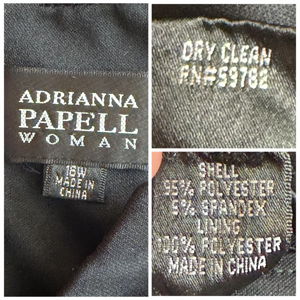 Adrianna Papell Black Ruched Midi Dress 3/4 Sleeve V-Notch Neck Women’s Size 16W - Image 11