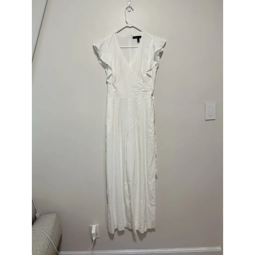 White House Black Market Linen-Blend‎ Wide Leg Jumpsuit in White Size 2 - Image 4