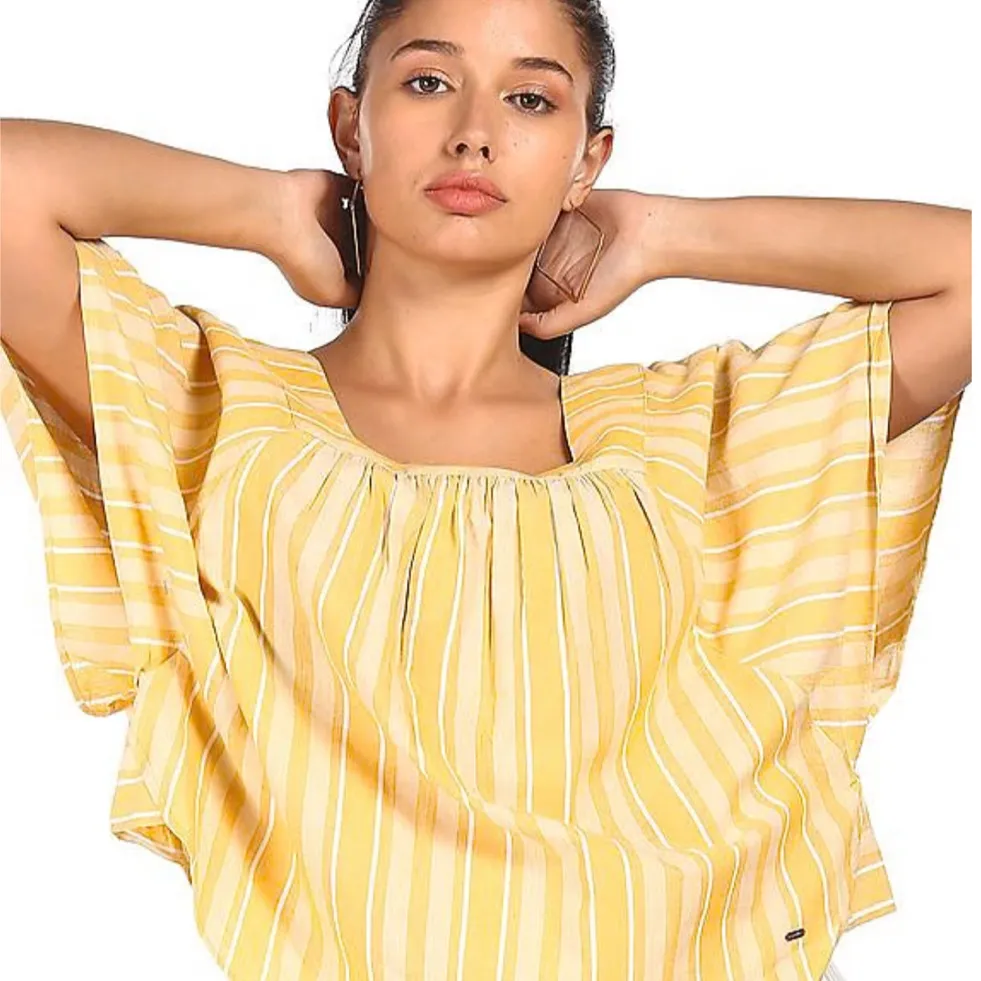 NWOT Tommy Hilfiger Mustard Yellow Striped Flutter Sleeve Top‎ - XXS - Image 2