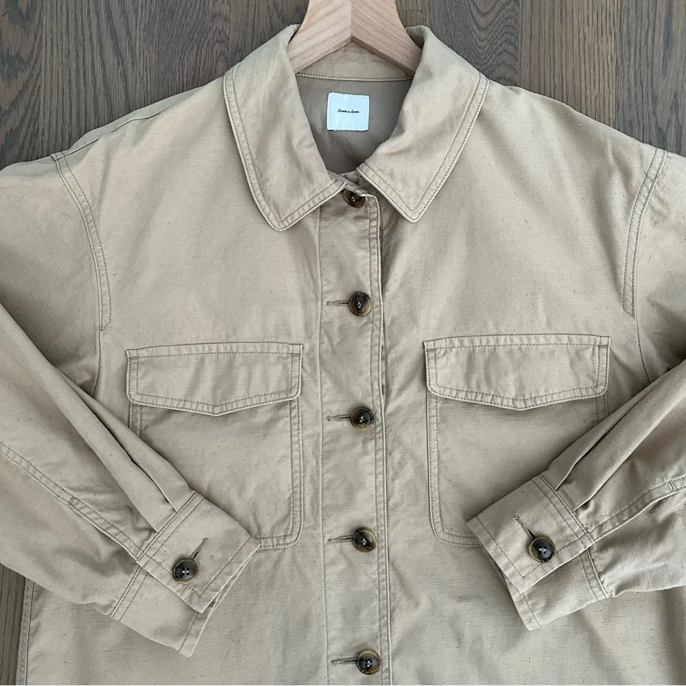 Spick and Span Cotton Army Military Shacket Shirt Jacket Khaki Tan Size Medium - Image 2