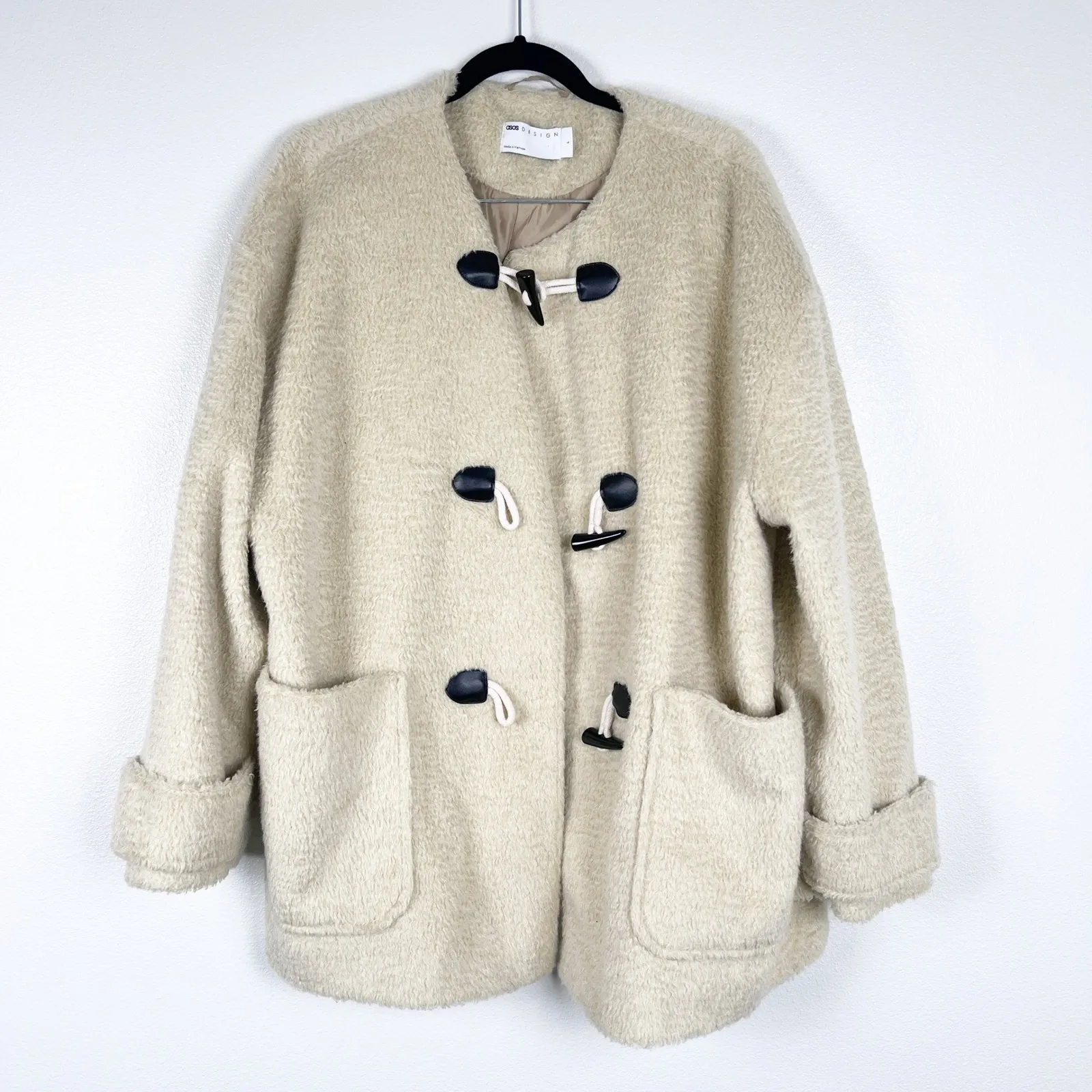 ASOS Women's Oversized‎ Duffle Coat Cream Sz L - Image 2