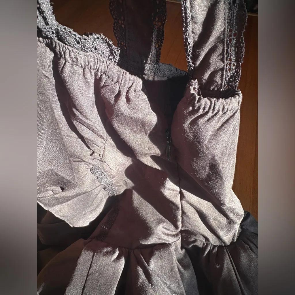 SHEIN BAE Summer Short Puff Sleeve Lace Splice Pleated Mini Dress, Size S - Image 6