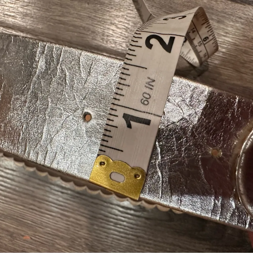 Vintage Charles Jourdan Belt Women's Silver Tone Metallic Leather Made France M Gray - Image 7