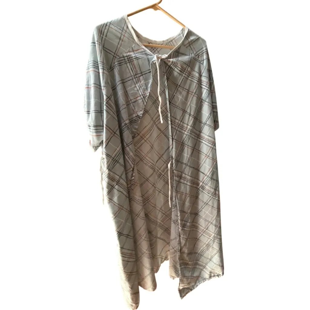 Unisex Hospital Gown Plaid Design Gray With Drawstring Cotton & Polyester Blend Size L - Image 2