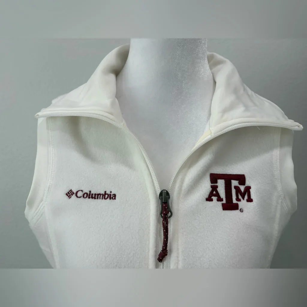 Columbia Texas A&M Aggies Cream Fleece Vest with Embroidered Details Size S - Image 6