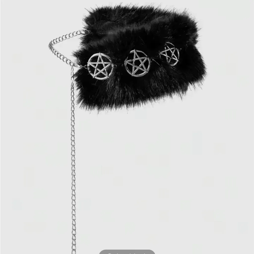 Black Faux Fur Choker with Silver Pentagram Accents - Image 4